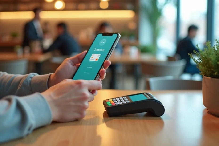 Person paying with a smartphone digital wallet at a contactless terminal